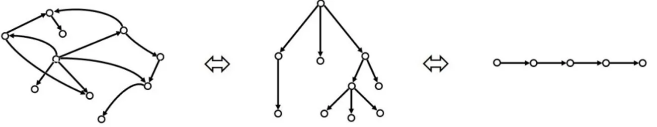 Figura 2: grafi del modello Senso-Testo: una rete, un albero e una catena (Gatti, 1992)