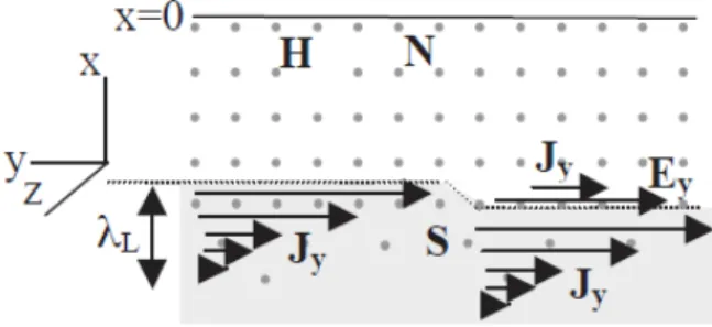Fig 2.5: Il conne fra le due fasi avanza verso la regione superconduttiva, allargando la regione normale