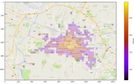 Figure 3.1: A colour-coded map of the set of cells generating the 86.4% of the total mobility