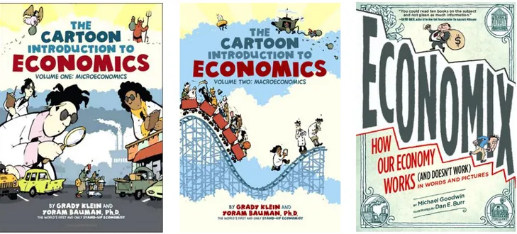 Figura 4: copertine dei libri a fumetti The Cartoon Introduction to Economics e Economix 