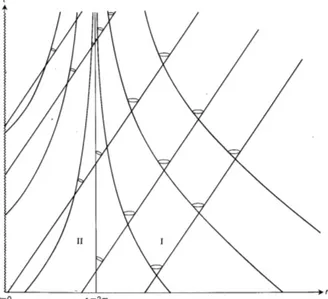 Figura 3.2: [ 1 ] Soluzione di Schwarzschild in coordinate di Eddington-Finkelstein ritardate.