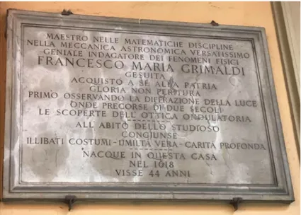 Figura 1.4: Lapide commemorativa di Francesco Maria Grimaldi posta sulla sua casa natale in via San Felice 26