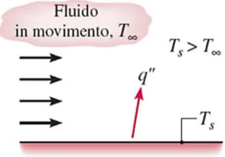 Figura 1.2: Trasmissione di calore per convezione tra un fluido in movimento a temperatura T ∞  e 