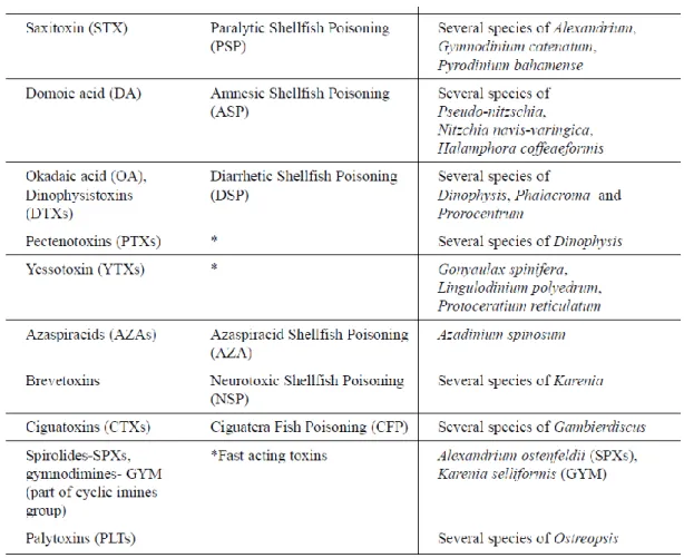 Figura 1. Principali gruppi di tossine (Arapov, 2013). 