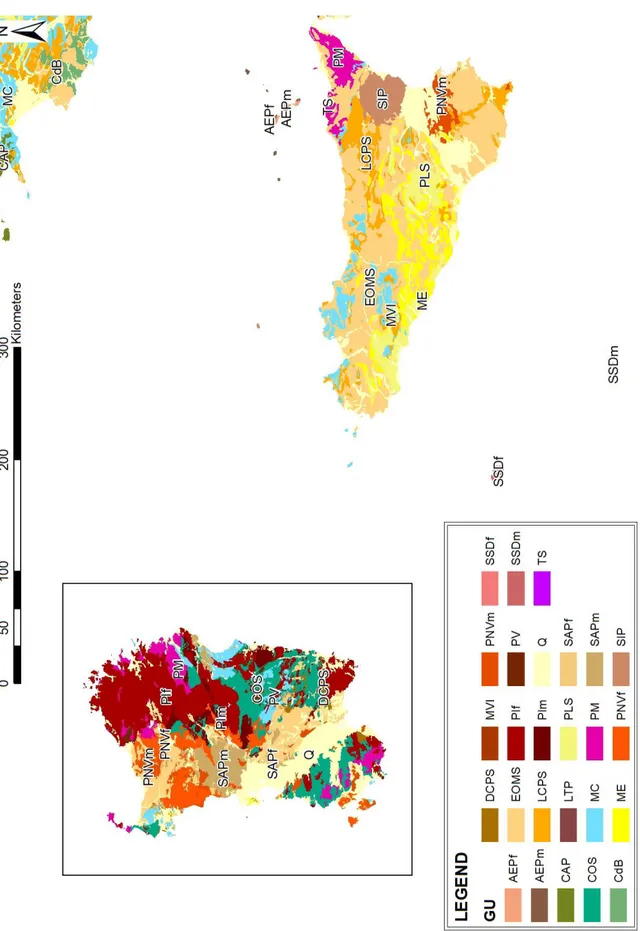 Figure 6: map of the Italian major islands, Sardinia and Sicily, showing the GUs division.