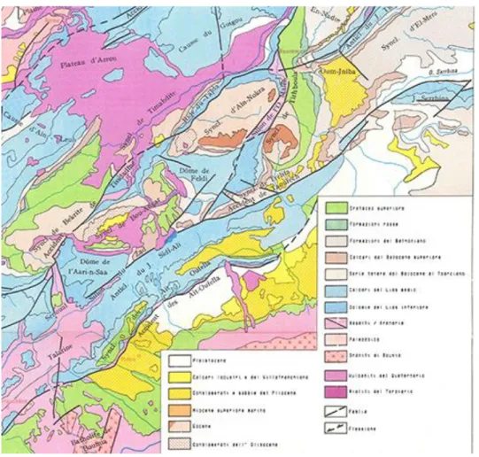 Figura 4. Carta geologica dell’area di studio. (Carta modificata da Martin, 1981). 