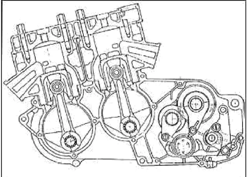 Fig. 3.3 Sezione del Rotax 2 tempi da GP con cilindri “in tandem” 