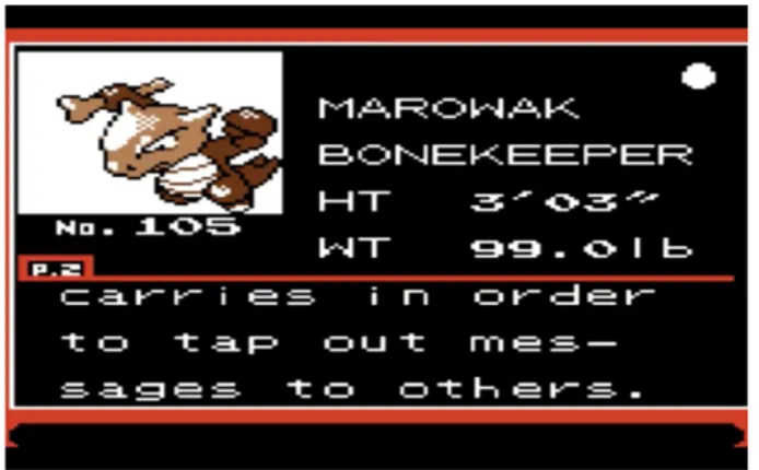 Figura 2.1: seconda pagina della voce di Marowak in  ​Pokémon Gold  ​ (Game Boy, 2000)