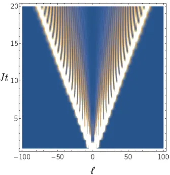Figure 2.3: Time dependent part of the connected density-density correlator after a quantum quench