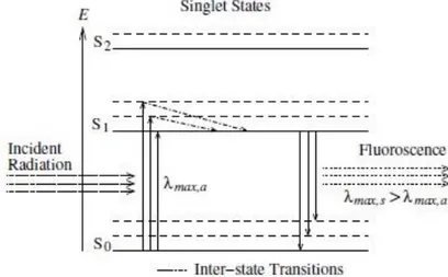 Figure 2.13 - Typical singlet energy level diagram of organic scintillators  [2] 