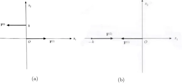 Figura 1.2: Due coppie di forze, la prima con braccio diverso da zero, la seconda con braccio uguale a zero, che facendo tendere h a zero danno origine a coppie multiformi