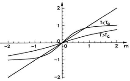 Figura 2.1: Soluzione grafica dell’equazione di Curie Weiss [14]. I punti dove la tangente intercetta la retta di pendenza 1/βJ q sono x = ±x 0 