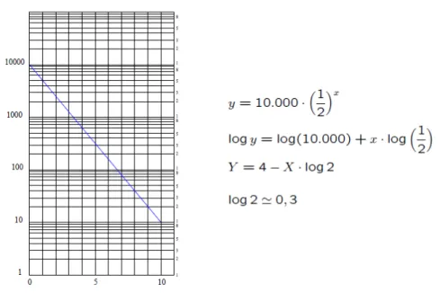 Figura 4.4: Funzione esponenziale su scala semilogaritmica