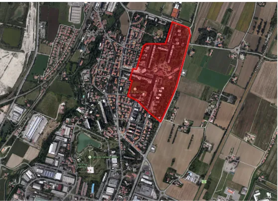 Figura 2.1: Posizione comprensorio urbano di Corticella servito dalla rete di teleriscaldamento