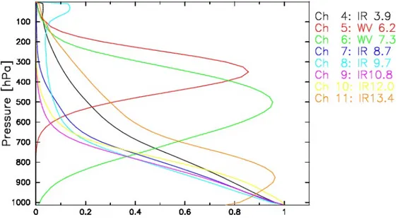 Figura 1.1: Funzione peso dei canali di acquisizione di SEVIRI. [Kaˇ n´ ak, 2011]
