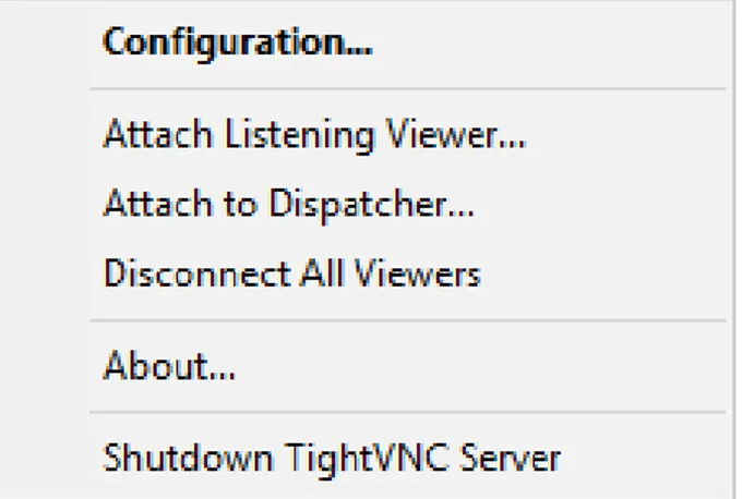 Figura 2.3: TightVNC Server: Opzioni visualizzabili con clic destro su icon tray