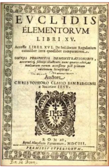 Figura 1.8: Il frontespizio dell’edizione degli Elementi commentata da Clavio (1603). Gli Elementi sono stati, fino alle soglie del secolo XX, il libro più letto dopo la Bibbia.
