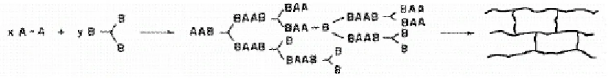 Figura 6. Formazione di una struttura reticolata a seguito di una polimerizzazione a stadi  polifunzionale 