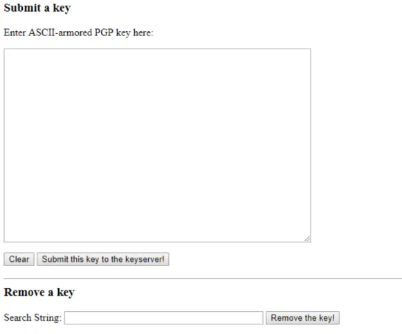 Figure 2.1: Web interface of the MIT Public PGP Key Server.