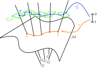 Figura 3.6: Rappresentazione di una curva trasportata parallelamente da una varietà base 2-dimensionale allo spazio totale di un fibrato principale