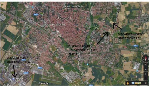 Figura 23. Immagine ripresa da Google Earth con precisa ubicazione dei pozzi e piezometri campionati