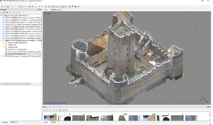 Fig 3.33 Foto reiserite sulla mesh (texturing) intera Rocca - Elaborazione fotogrammetrica  con Agisoft Photoscan.