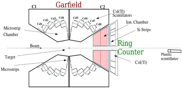 Figure 2.1: Trasverse view of the GARFIELD Appartus coupled with the RCo. shape and dimensions as to adapt better to the polar angle θ (Table 2.1)