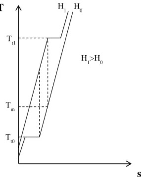Figura 2.4: Diagramma T-S di un sistema magnetico sottoposto a due campi magnetici 