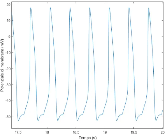 Figura  3.9:  Timecourse  della  cellula  con  APA  minimo  in  rho  =  10000  [MΩ  m],  dettaglio  degli  ultimi secondi