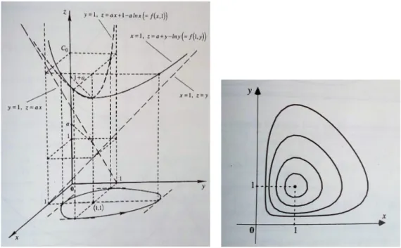 Figura 3.1: Traiettorie Figura 3.2: Curve di livello chiuse e concentriche attorno al punto (1, 1)