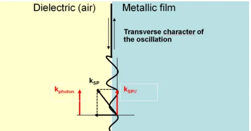 Figure 1 - 6: Interaction between a metallic film and a dielectric medium in presence of a rough  surface