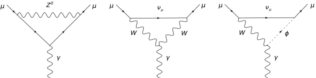 Figure 1.5: Examples of one-loop electroweak contribution to a µ .