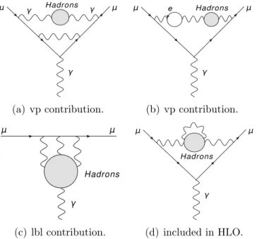Figure 1.8: Examples of higher-order hadronic contribution to a µ .