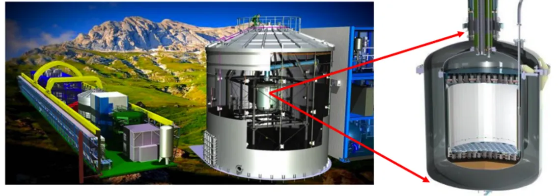 Figure 2.8: Picture of the XENON1T TPC and cryostat inside the Muon Veto System.
