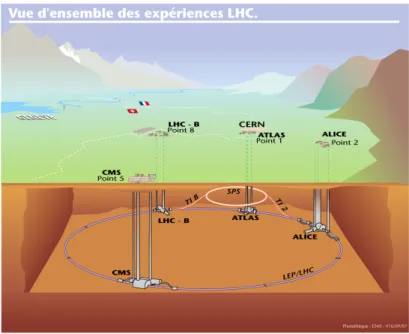 Figura 2.1: Schema della posizione di LHC e dei 4 esperimenti maggiori.