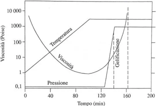 Figura 1.23: Esempio di un ciclo di cura in autoclave ottimizzato rispetto alla viscosità del  sistema.