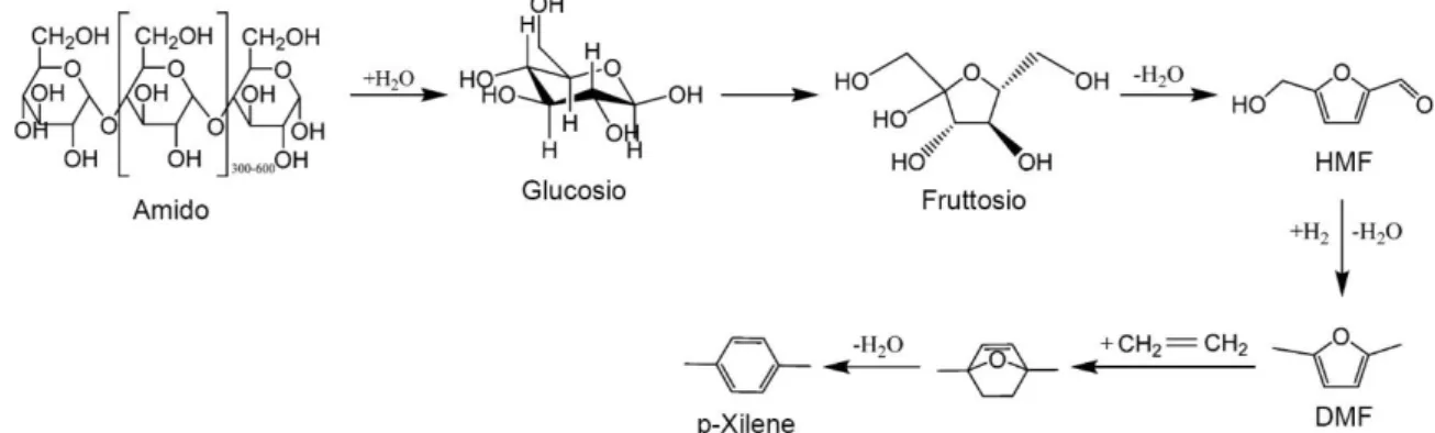 Figura 14 - Schema di reazione del processo CCEI per la produzione di p-xilene