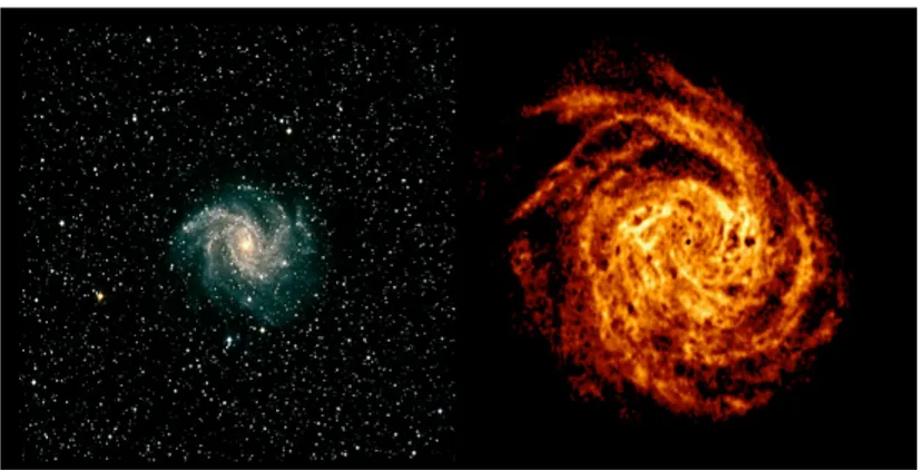 Figura 4.4: Immagine nell'ottico e immagine nel radio di una galassia a spirale