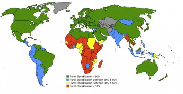 Figura 1: accessibilità a fonti affidabili di corrente elettrica nel mondo.