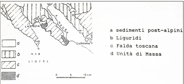 Figura 3.  Carta delle unità stratigrafiche affioranti  nella provincia di La  Spezia  (Rau &amp; Tongiorgi, 1985).