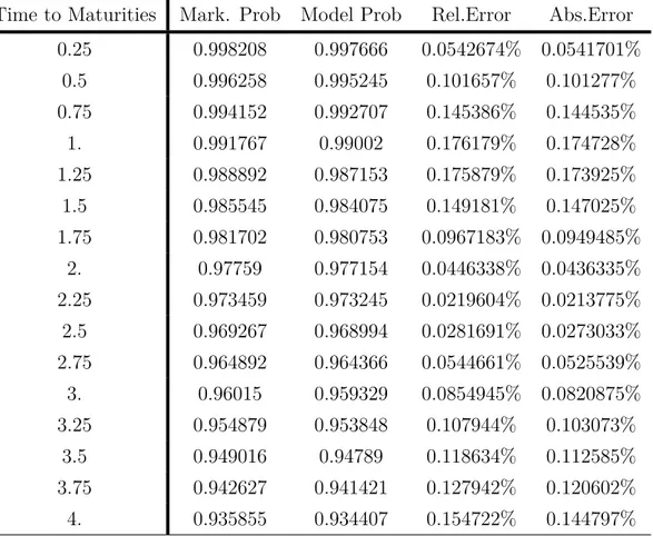 Table 4.2: Relative and Absolute Errors between implicit and model survival probabilities.