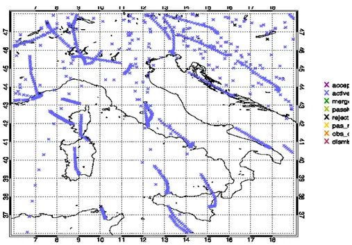Figure 3.1: Location of the observations from aircrafts (AIREP) over Italy between 9 UTC and 12 UTC on the 9 th of October 2014.