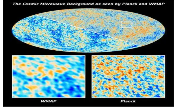 Fig. 15- Confronto della mappa della CMB ottenuta da WMAP e da Planck,  utilizzando la stessa scala di colori