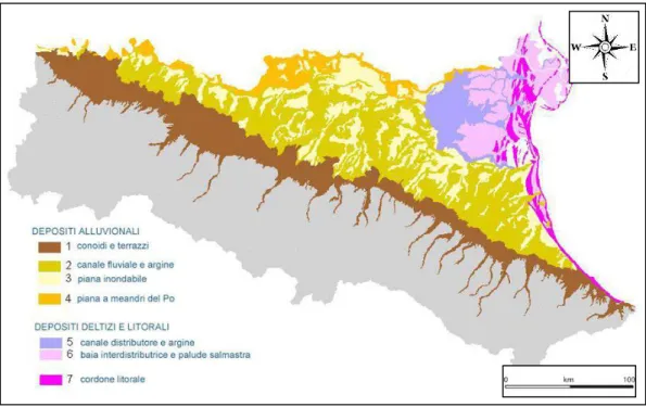 Figura 2.4: Carta Geologica di pianura dell’Emilia Romagna scala 1:250000. Bologna (REGIONE EMILIA  ROMAGNA , 1999) 