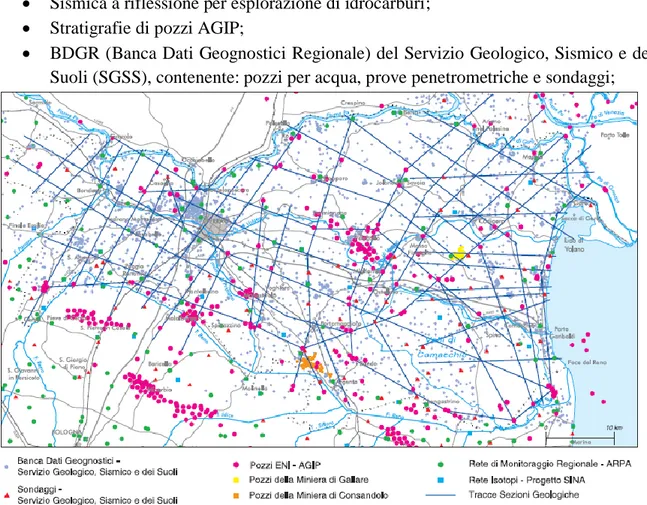 Figura 5.2.1: ubicazione della rete di sezioni geologiche e della Banca Dati Geognostici del                   Servizio Geologico, Sismico e dei Suoli ( Molinari et al., 2007)