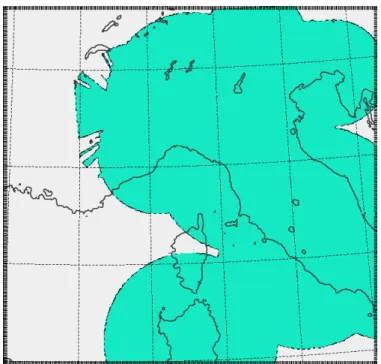 Figura 2.7. Aree (in verde) in cui sono presenti dati osservati all’interno del dominio scelto per le simulazioni del modello MOLOCH