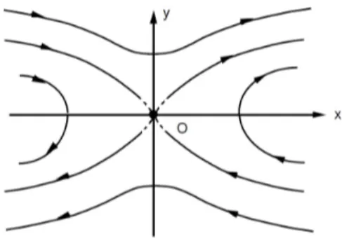 Figura 3.6: curve di livello nel caso di punto di sella instabile 3. V(x) dotata di un minimo