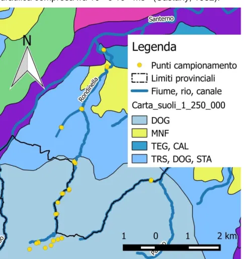 Figura  2.  Carta  dei  suoli  1:50000  con  focus  dell’area  di  studio;  fonte  dati  cartografici www.ambiente.regione.emilia-romagna/geologia/cartografia .
