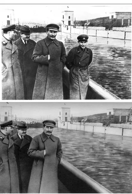 Figura 6.1: Fotograa di Stalin e Nikolaj Eºov prima e dopo l'intervento della censura.