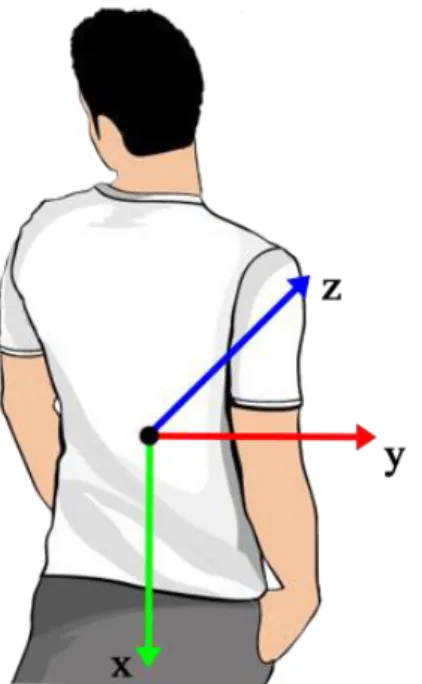 Figura 5: rappresentazione sistema di riferimento del sensore posizionato sulla schiena